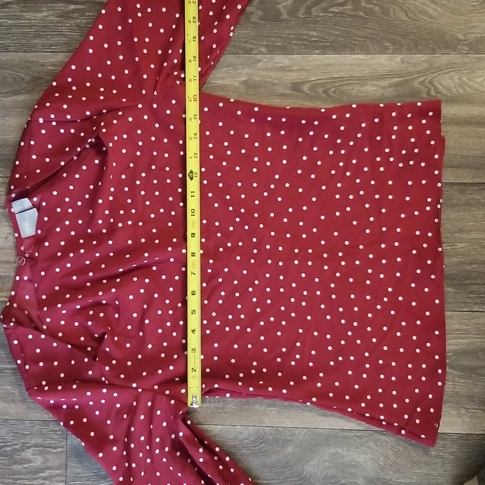 Asos Cowl Neck Keyhole Back Long Sleeve Burgundy Polka Dot Blouse Size 6 - Picture 5 of 7